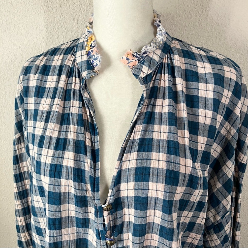Anthropologie PILCRO Plaid Button Shirt M Floral Boho Cottage Festival Peasant - Picture 3 of 14
